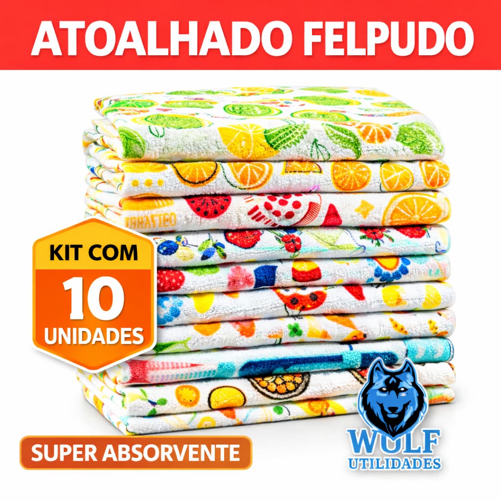 Kit 10 Pano De Prato Atoalhado Felpudo em Algodao