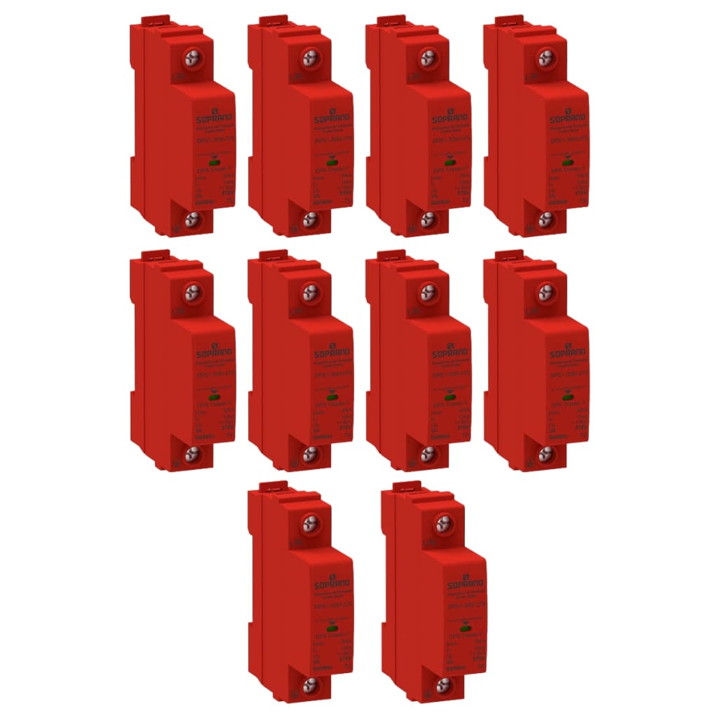 Kit 10 Dispositivo Protetor Contra Surtos Anti Raio Dps Monobloco 1P 15-30KA 275VAC - DPS1-30M-275