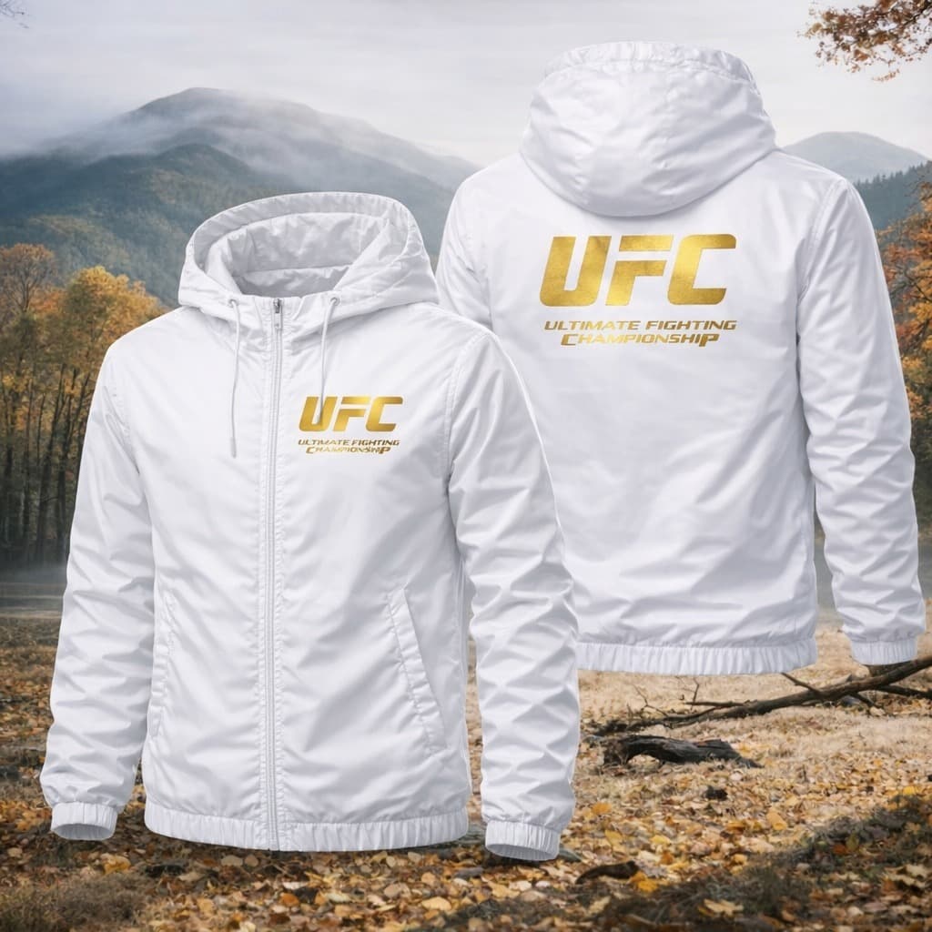 Jaqueta Corta Vento Masculina UFC Fighting Estampa Exclusiva Com Capuz, Bolso e Zíper  Academia Corrida Esportes Fitness