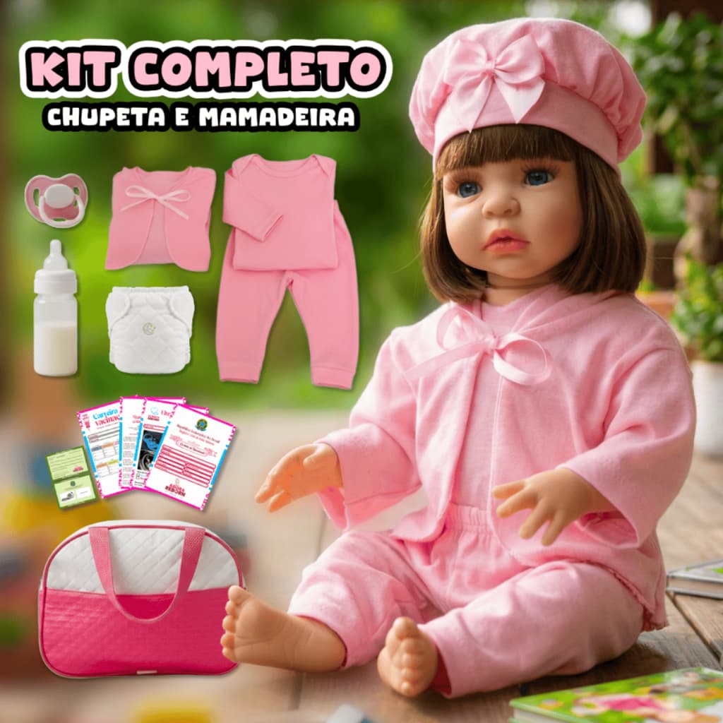 Boneca Bebê Reborn Silicone Realista Menina Com Kit e Roupinha Pode dar Banho