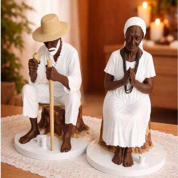 Imagem de Pretos Velhos  Preta Velha Preto Velho Casal de Pretos Velhos15 cm