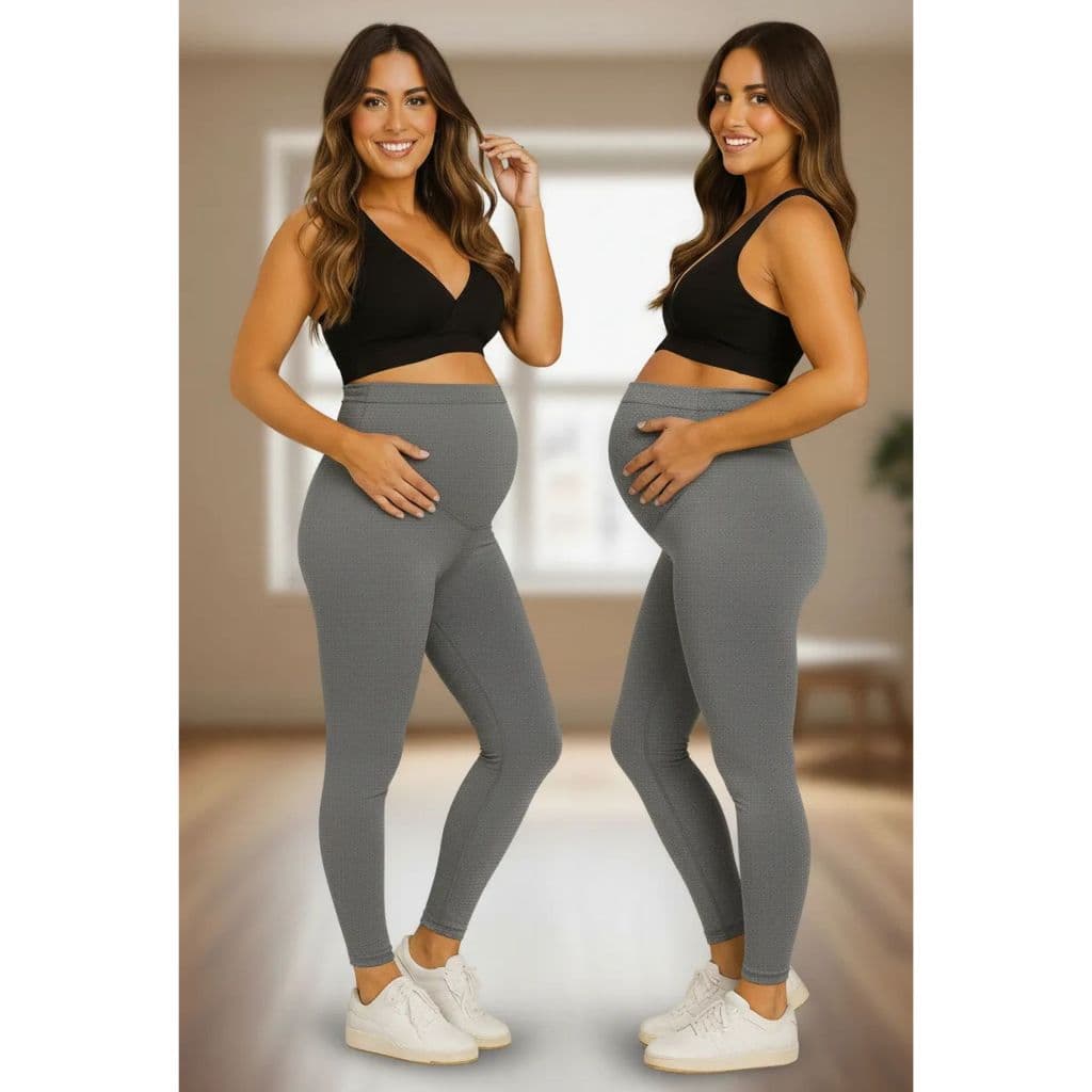 Kit 2 Legging gestante cor cinza mescla calça grávida maternidade alto conforto sustentação barriga plus