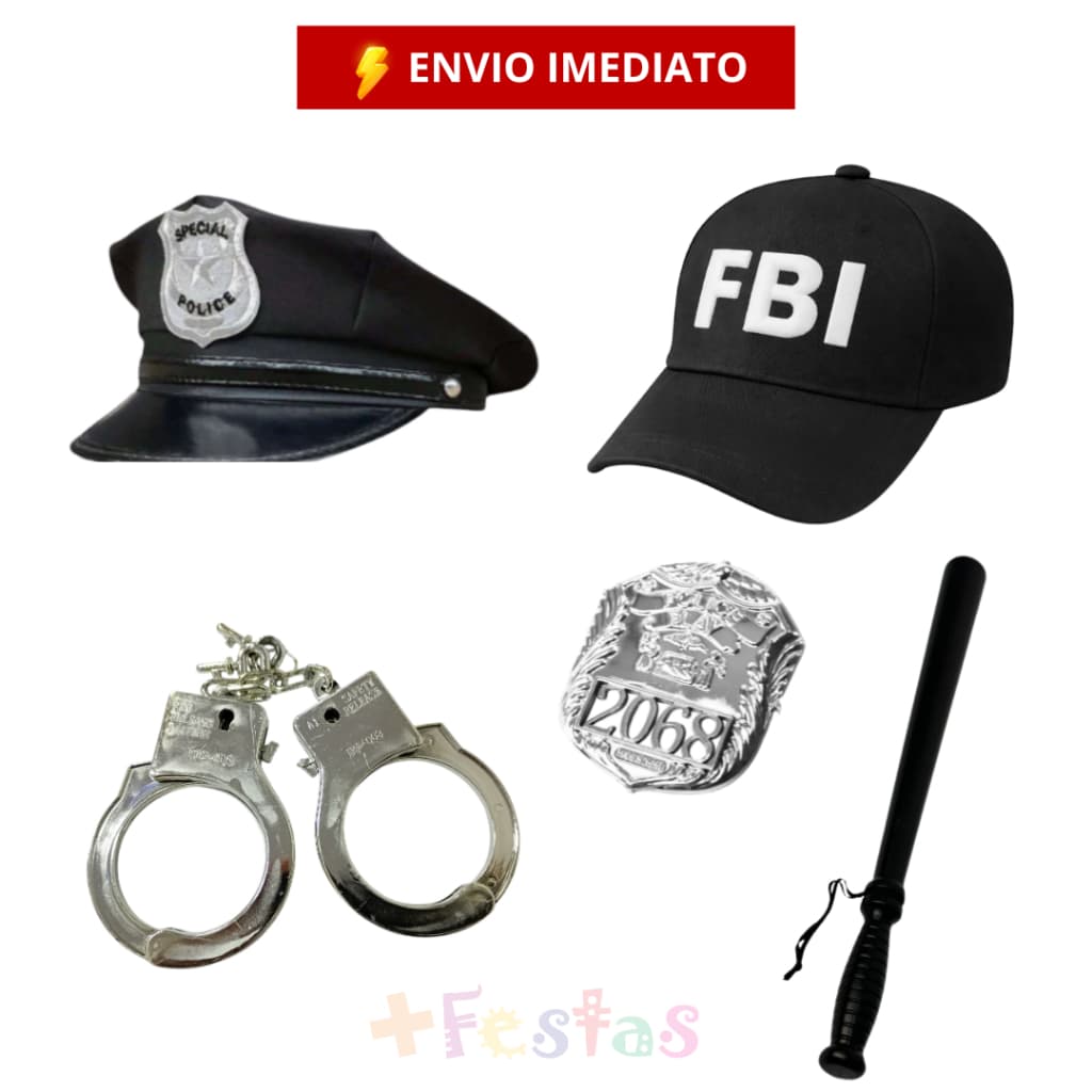 Acessórios Policial FBI Festa Fantasia Cosplay - Monte seu Kit - 60% OFF