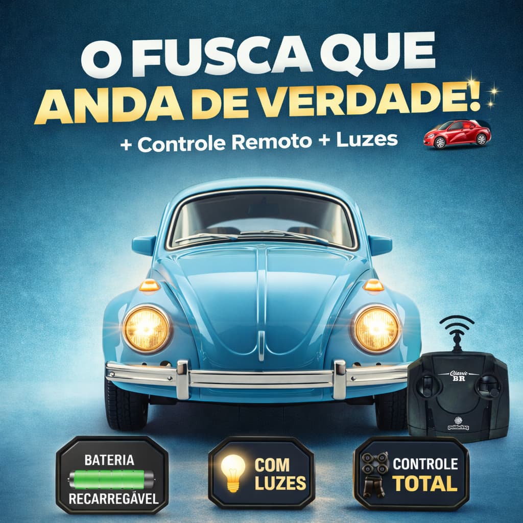 Carrinho Controle Remoto Fusca Clássico 22cm Brinquedo Infantil Carro