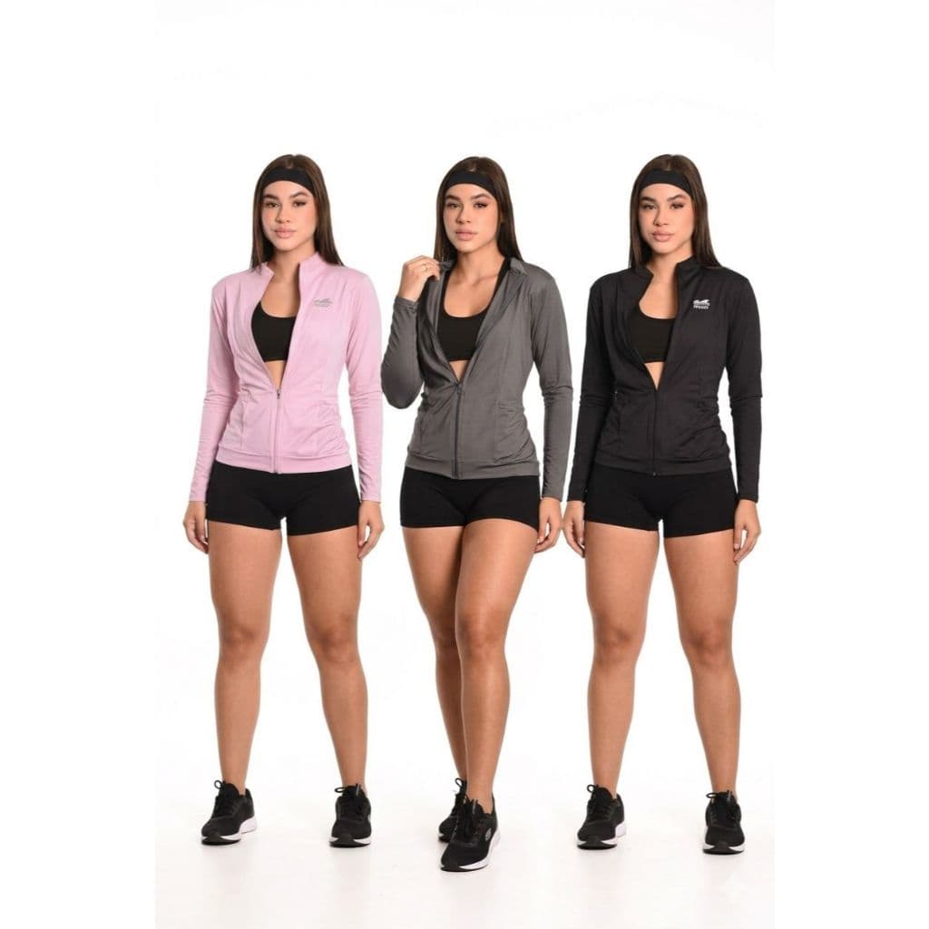 Jaqueta Casaco com ziper feminino com bolso Blusa Proteção Solar  Dryfit Academia