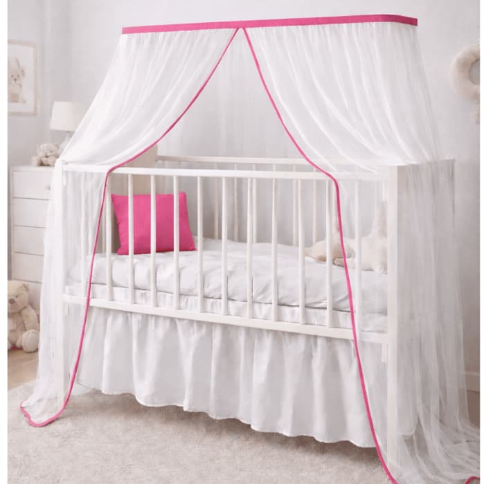 Mosquiteiro Tule Para Mini Berço De Bebê Com Viés Em Volta