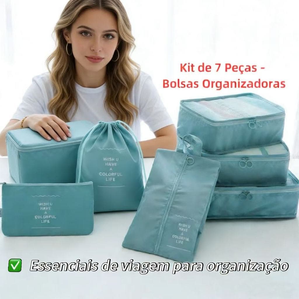 Kit de 7 Peças - Bolsas Organizadoras para Mala de Viagem, Roupas e Bagagem-Essenciais para casa