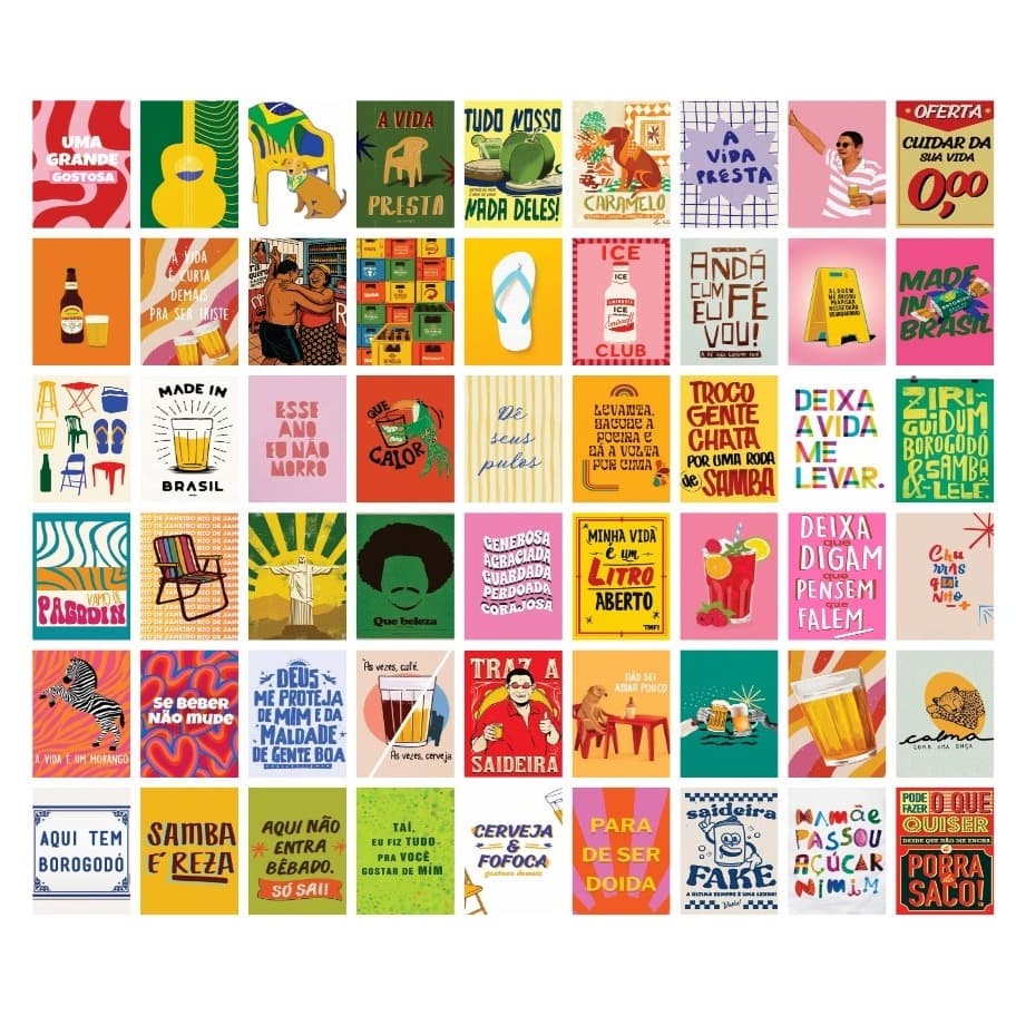Kit 54 Adesivos Vinil 6,5x5cm - Brasilidades / Lambe Lambe / Opção de frase ou imagem personalizada de SUA PREFERÊNCIA