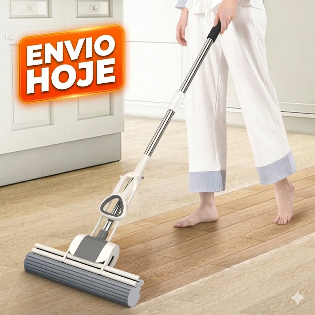 Mop Esponja 2 em 1 Rodo Com Espuma Enxuga e Varre Esfregão Rodo Mágico 1,30metro
