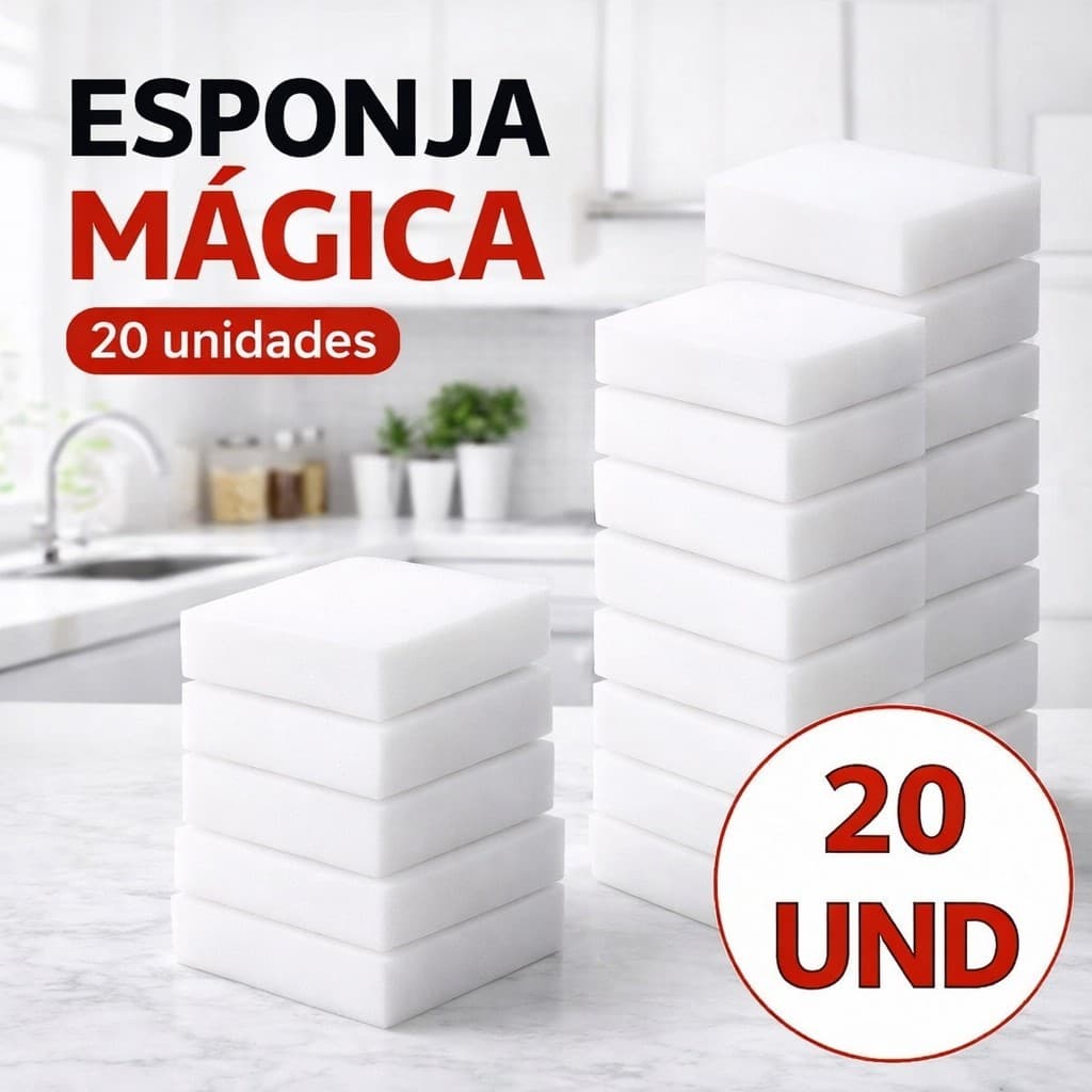Kit 20 Esponja Mágica Melamina Bucha Tira Mancha Desengordurante Limpeza Multiuso Limpeza Profunda