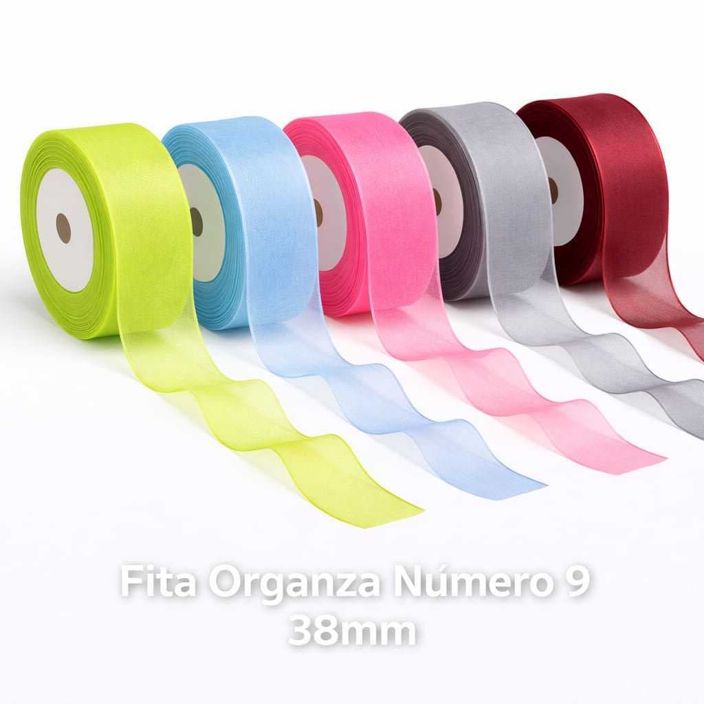 Fita Organza Nº9 38mm – Rolo de Fita Decorativa Premium para Laços, Artesanato, Decoração