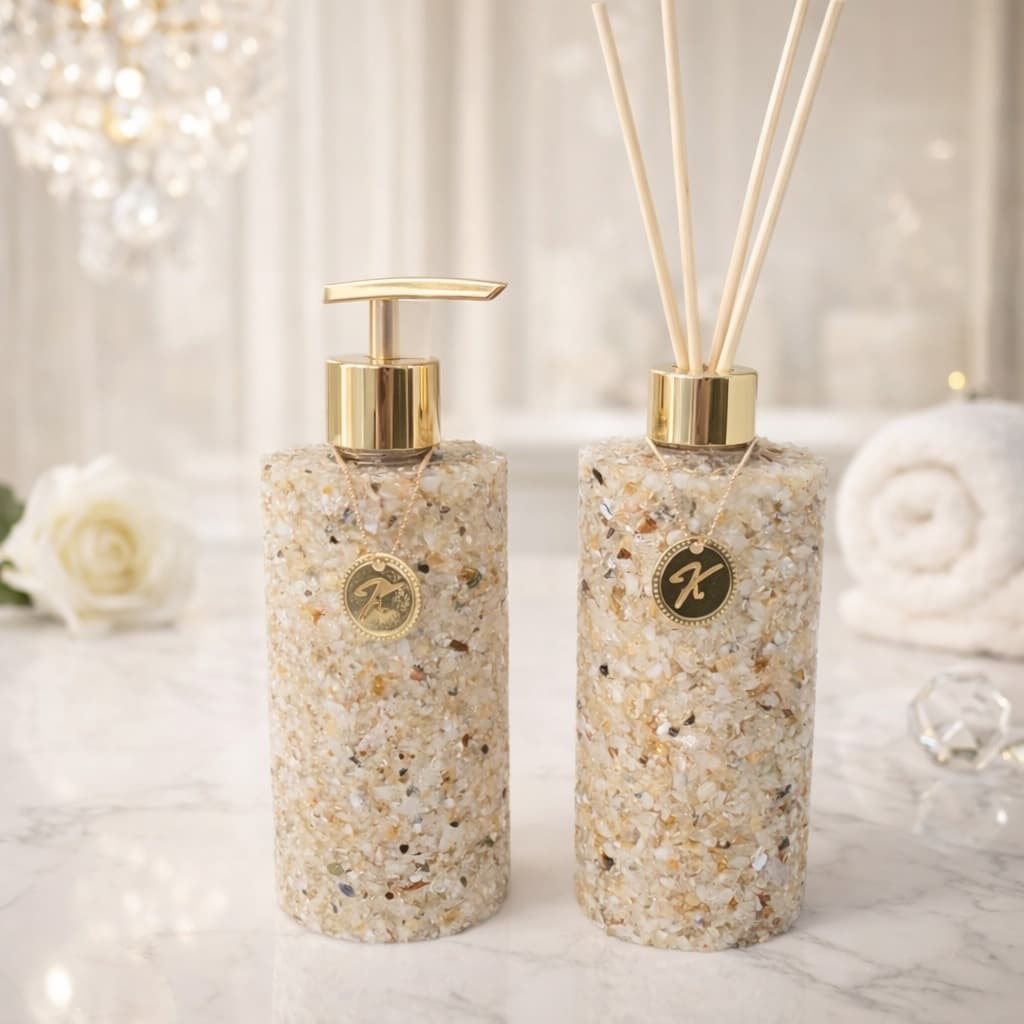 Kit vidro aromatizador sabonete liquido saboneteira luxo em pedra quartzo decoração banheiro lavabo