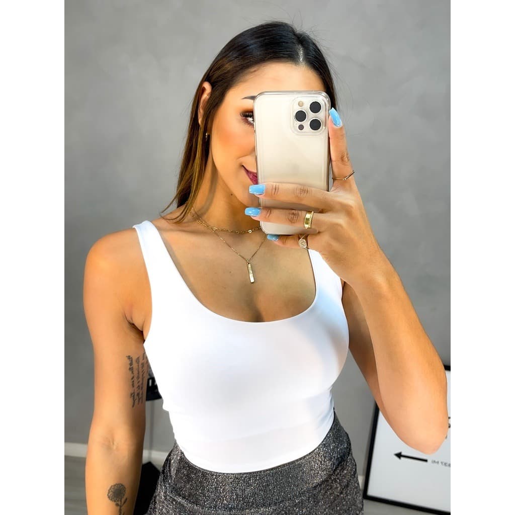 Top Cropped Regatinha Liso  Alça Grossa