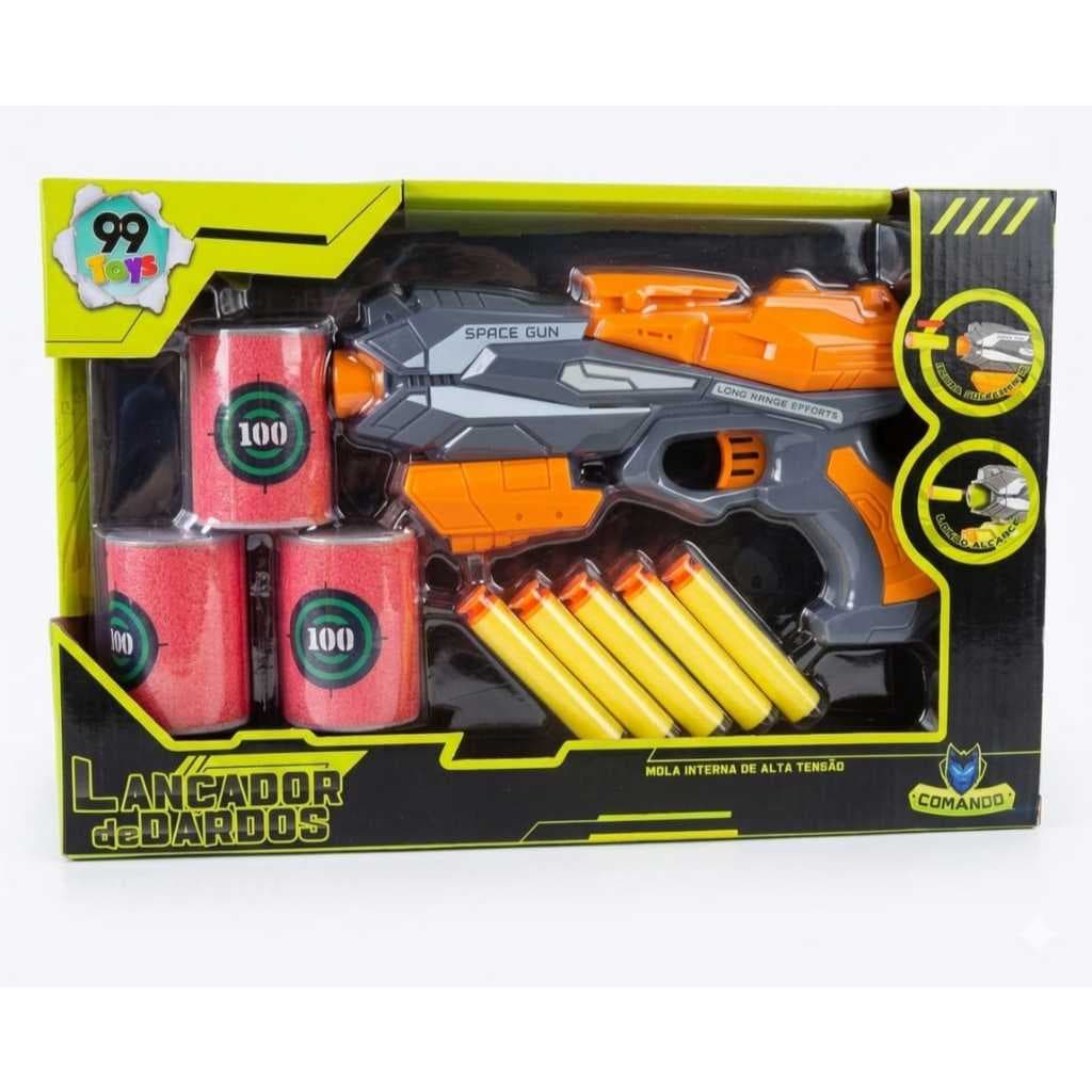 Pistola Lança Dardos + 3 Alvos e 5 Dardos Ventosas