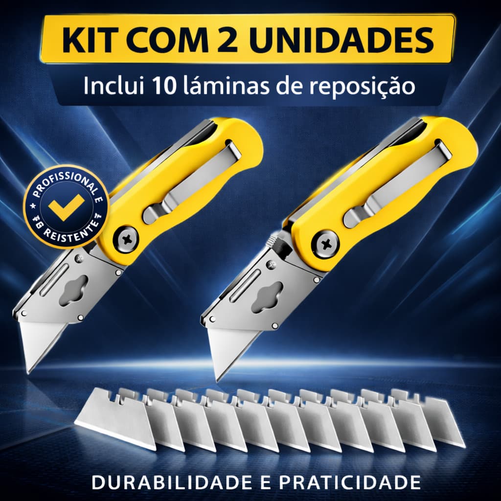 Kit 2 Estilete Trapezoidal Profissional Dobrável 10 Laminas Reposição