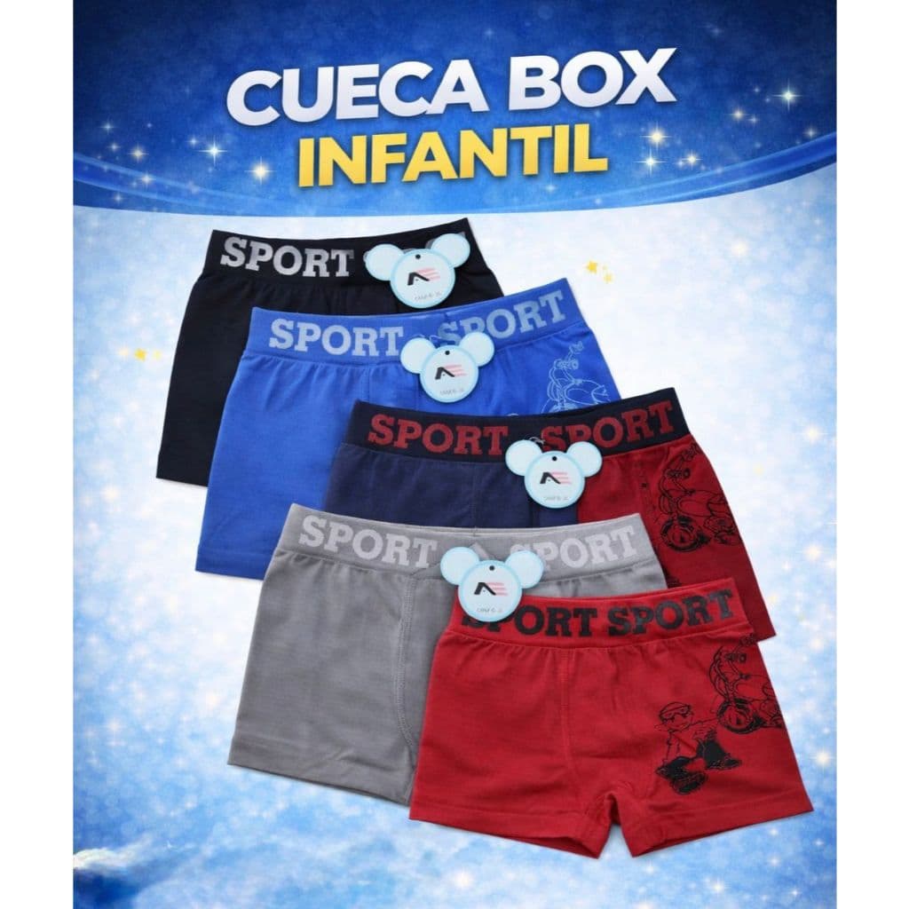 Cueca Boxer Infantil Sem Costura | Kit com 12 Unidades