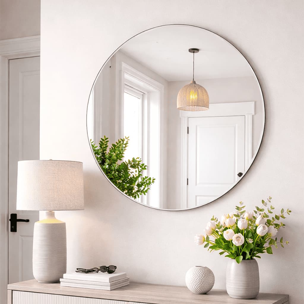 Espelho Redondo Decorativo Lapidado Vidro 60cm 50cm 40cm 30cm Sala Quarto Banheiro Hall