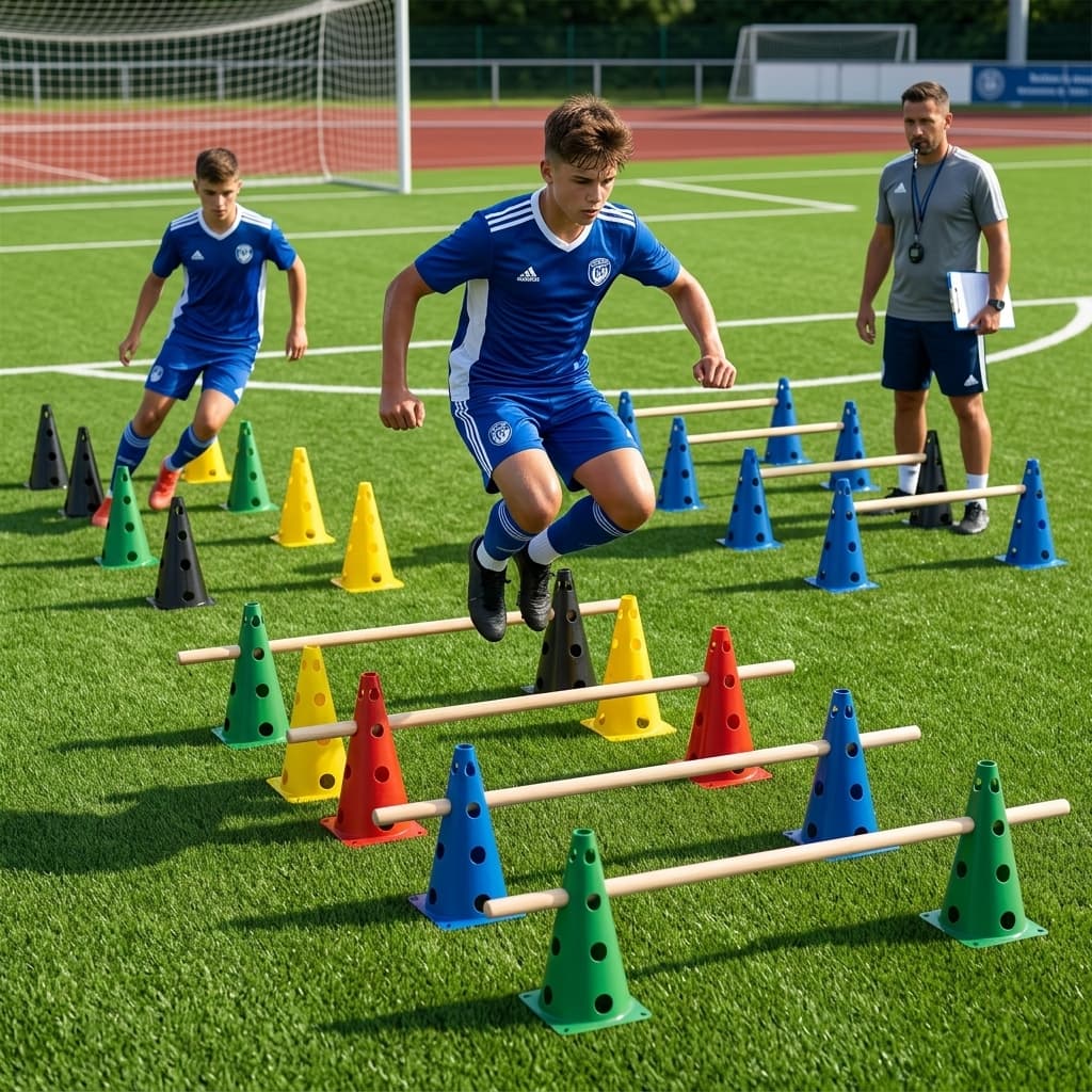 Kit Funcional 10 Cones Furado Com 5 Barreiras Treino Agilidade Futebol Academia Exercícios Ginástica Funcional