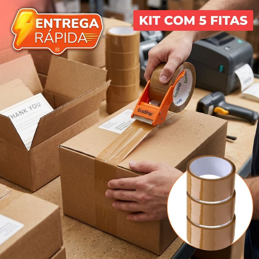 Fitas Empacotamento Adesiva Marrom Caixa Embalagem E-Commerce Papelão (48mm x 45m) Koretech