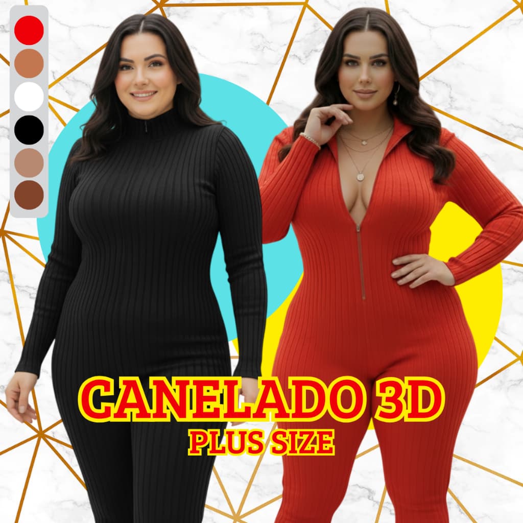 Macacão Virginia Plus Size Canelado 3D 😝🤑 Modelador Não Transparente Grosso Curvy Gordinha G1 G2 G3