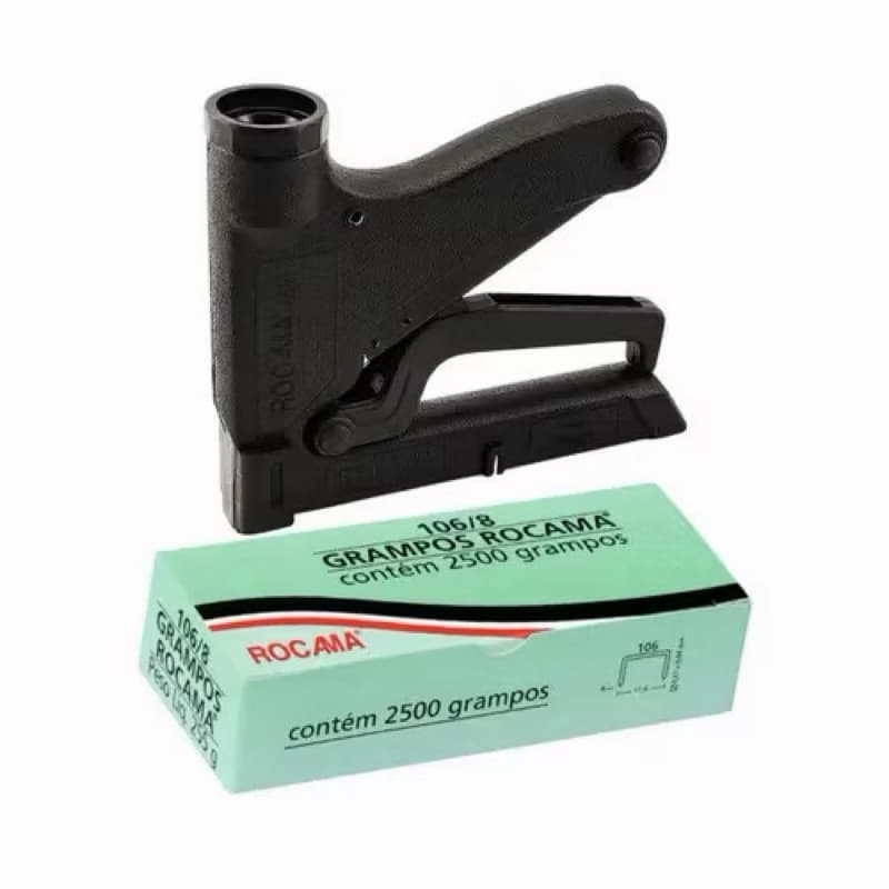Grampeador Manual Rocama 106 Premium com Caixa Grampos 106/6-8 Galvanizado. Para tapeçaria, estofados, montagens.