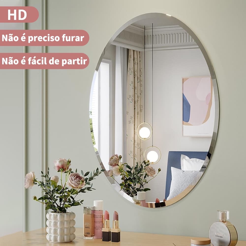 Espelho Acrílico Polido De Alta Definição Adequado Para Casas De Banho E Salas De Estar Sem Necessidade De Furar 40*30cm