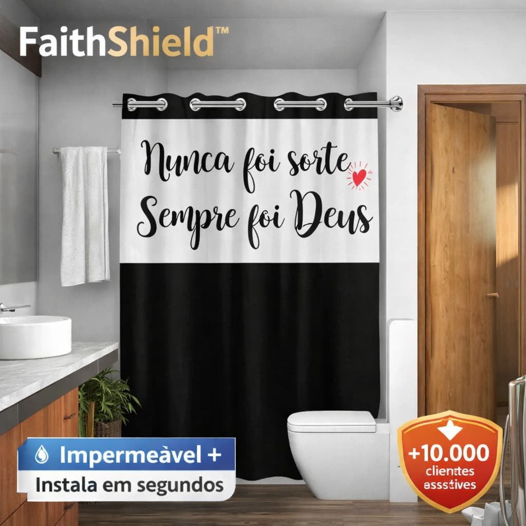 FaithShield Curtain™ Cortina Box Banheiro Religiosa Impermeável PVC Frase Decorativa Antimofo