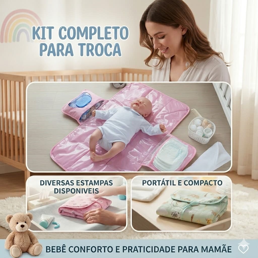 Trocador Portátil de Bebê Impermeável para Bolsa Maternidade com Bolsos Organizadores