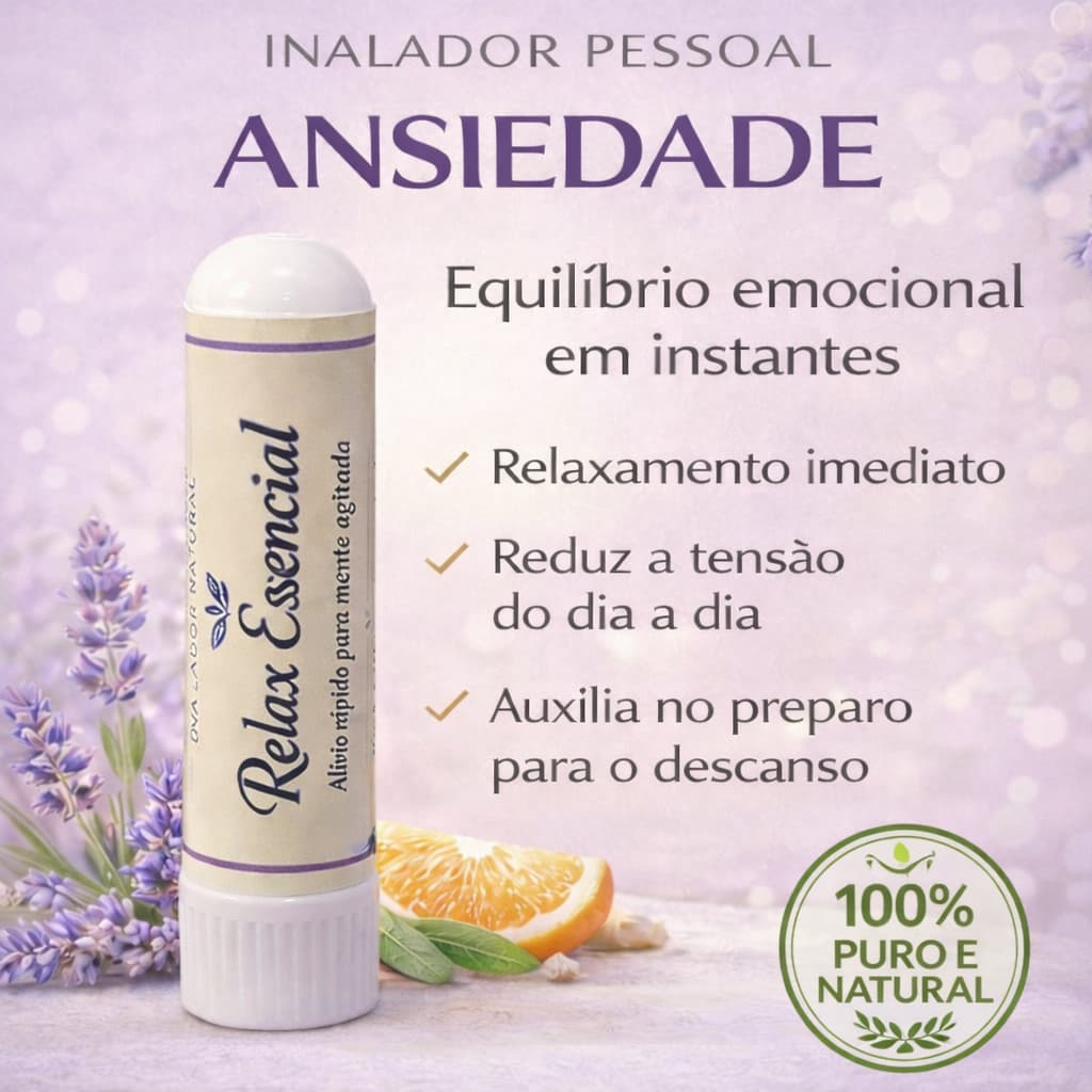 Inalador Nasal Calmante Natural | Aromaterapia Ansiedade l Relaxamento Equilíbrio Emocional | Lavanda, Mandarina Copaíba
