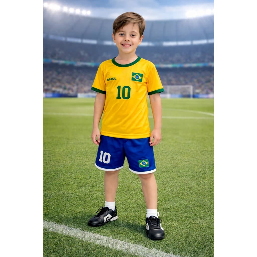 Conjunto seleção brasileira infantil sendo 1 Camiseta e 1 Short