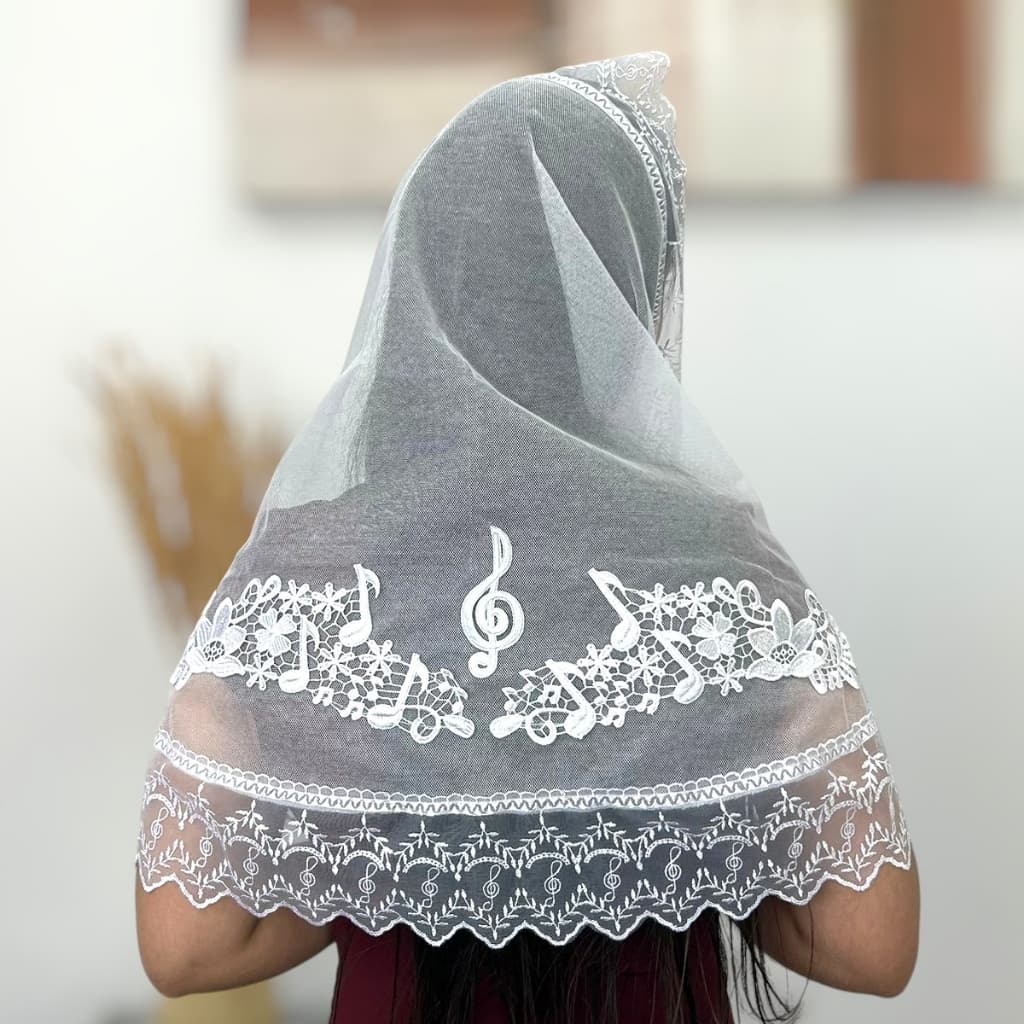 Véu Ccb Congregação Cristã Organista Renda e Aplique Musical (mod. Elisângela)