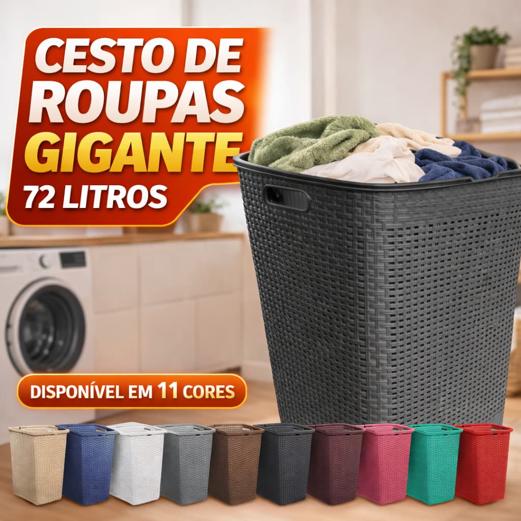 Cesto Roupa Suja 72L Tampa Grande Plástico Reforçado Organizador Lavanderia Banheiro Resistente