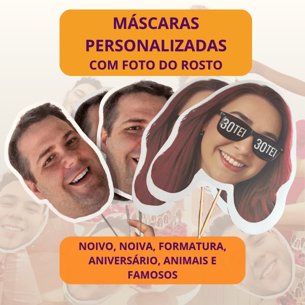 Máscara Personalizada Foto do Rosto para Despedida de Solteiro, Noivo, Noiva, Formatura, Casamento