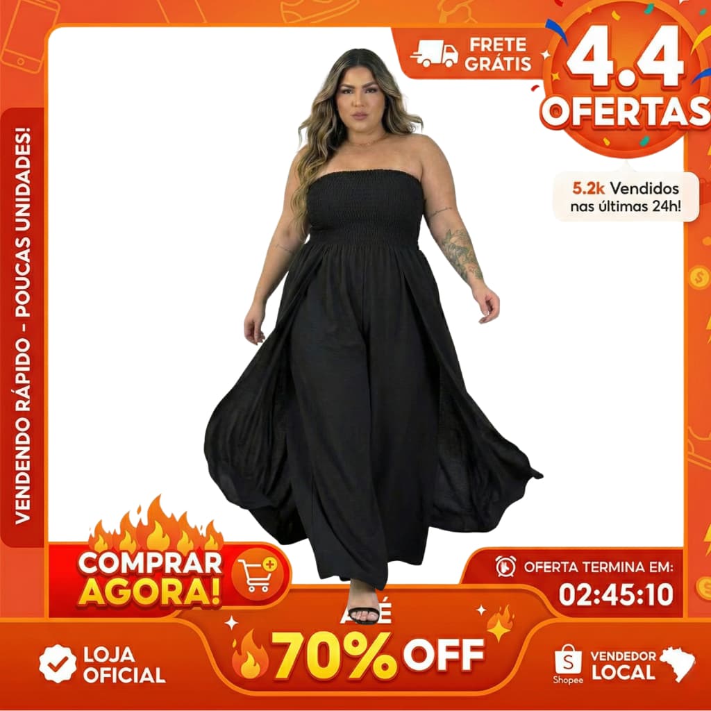 Macacão Plus Size Tomara Que Caia Tecido Duna Premium Não Amassa - Moda Feminina Festa/Casual