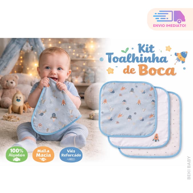 Kit Toalha Pano de Boca Malha Bebê 3 unidades Algodão