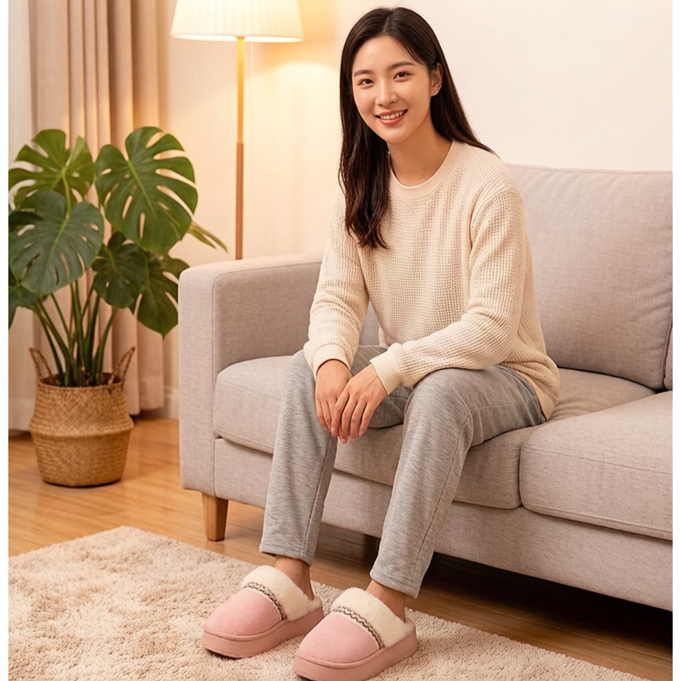 Pantufa Chinelo Pelúcia Inverno Adultos Solado Alto Borracha