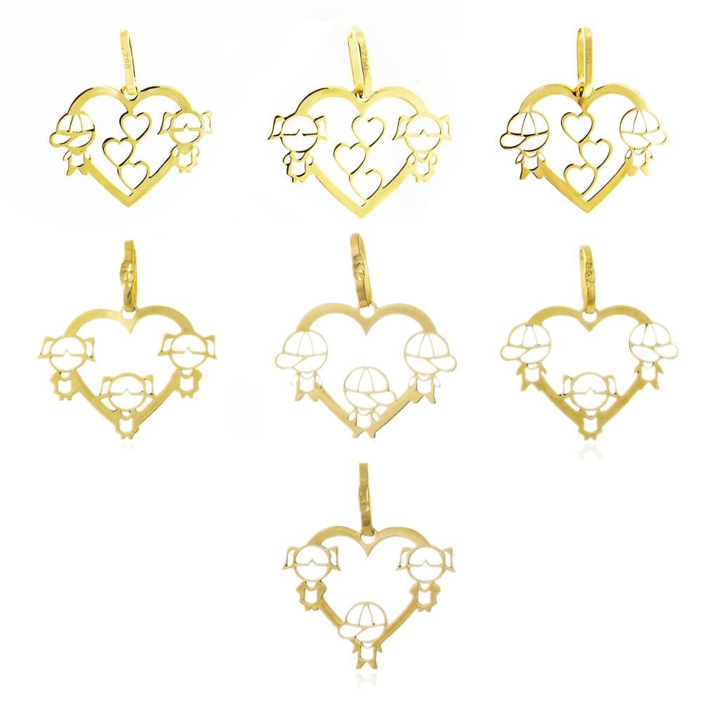 Pingente Coração Ouro 18k Casal Menino ou Menina - Elluxe Joias