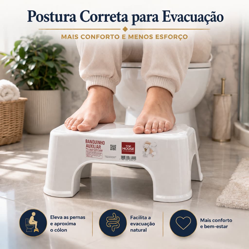 Banquinho Auxiliar Para Vaso Sanitário | Postura Correta Evacuação, Apoio Pés, Banquinho Cócoras