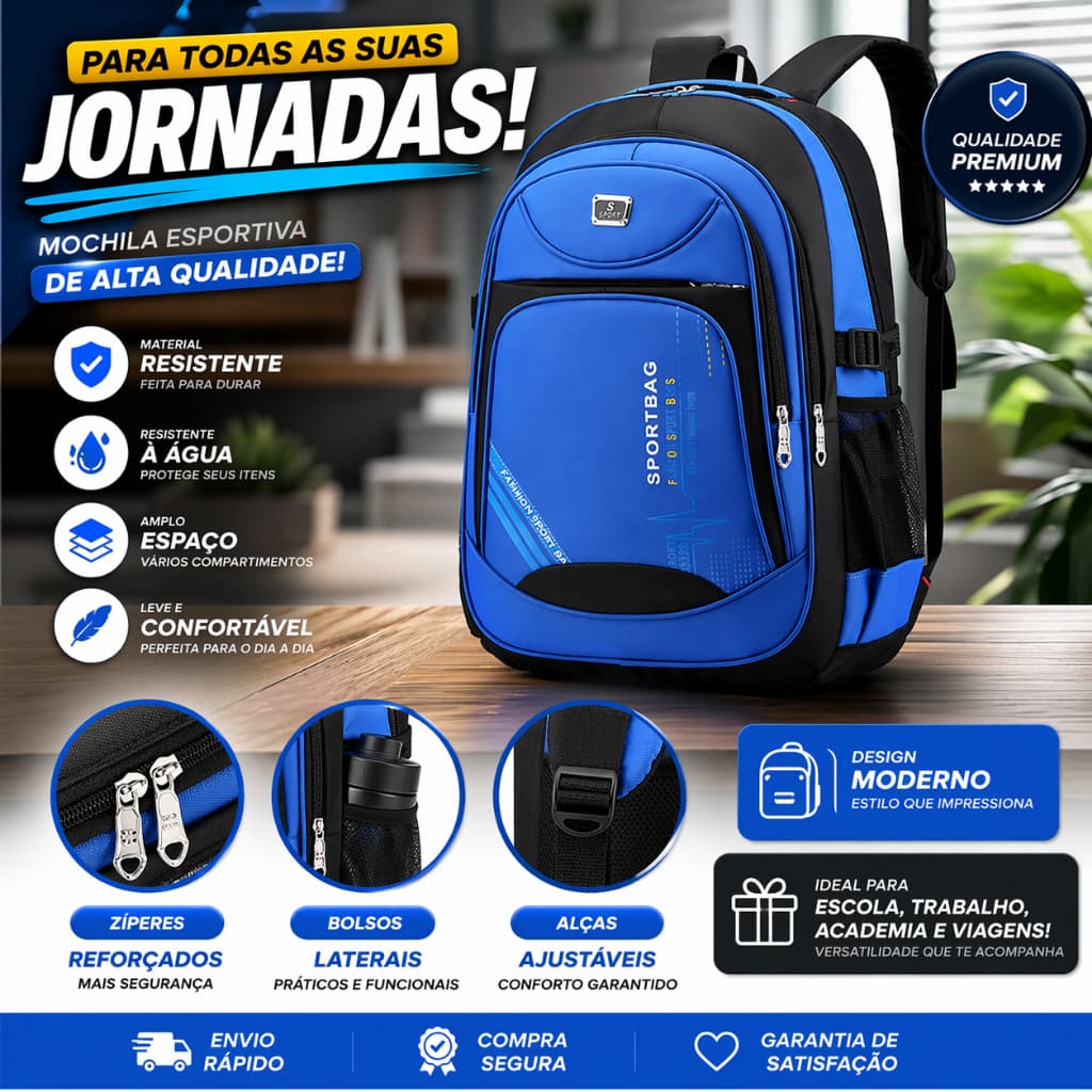 Mochila Masculina Resistente Impermeável Grande Notebook Escolar Viagem Trabalho Reforçada