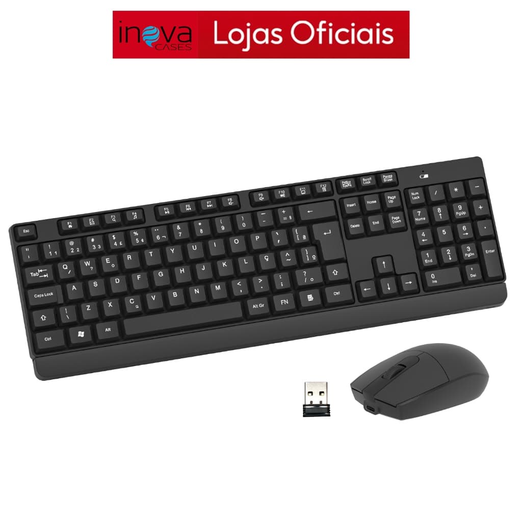 Inova Kit Teclado e Mouse Sem Fio 107 Teclas Escritório silencioso com Windows mac ABNT2