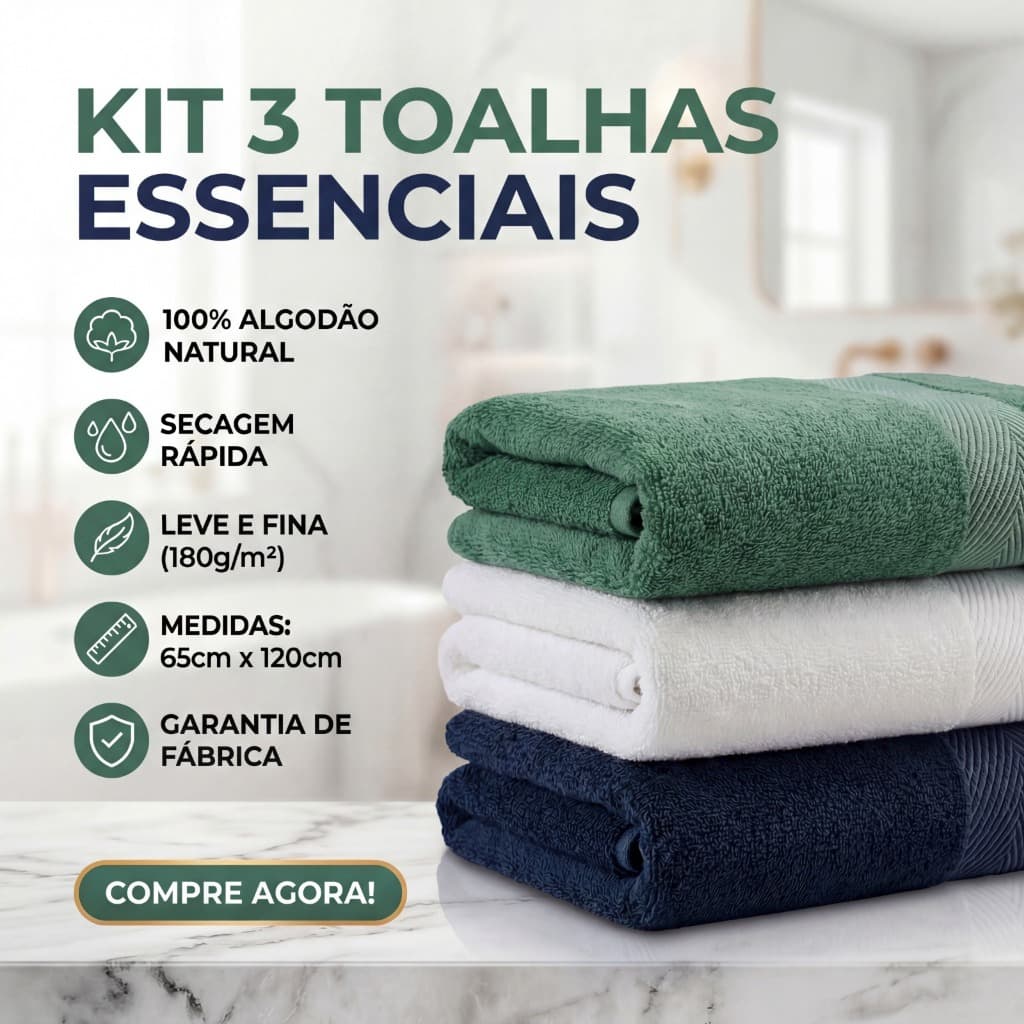 Kit 3 Toalha de Banho Spa Deluxe 100% algodão Alta Absorção 65x120cm Sortidas