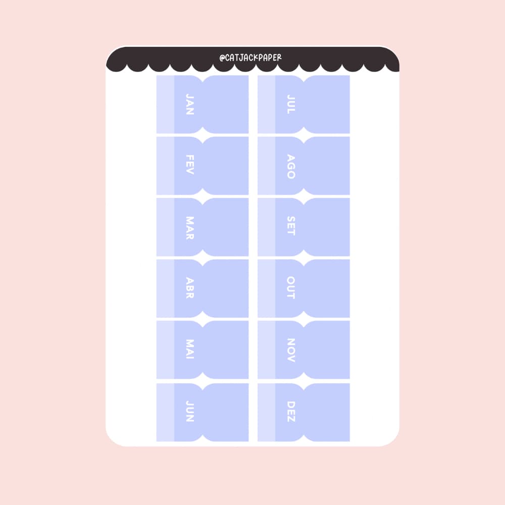 Abas Divisórias Meses  Adesivas em papel adesivo - Organização de Planners e Agendas
