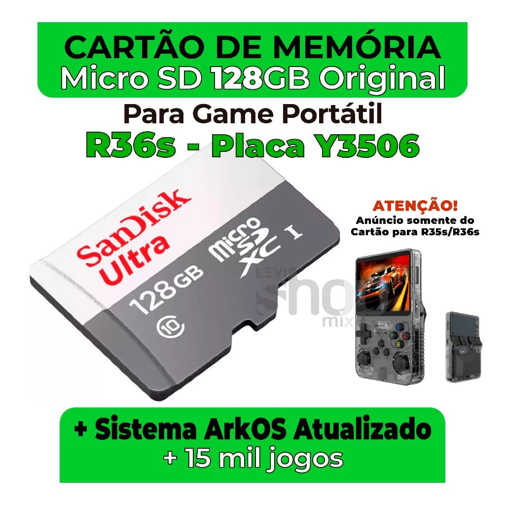 Cartão de Memória Para R36s (Placa Y3506) +Sistema ArkOS Atualizado +15 mil jogos