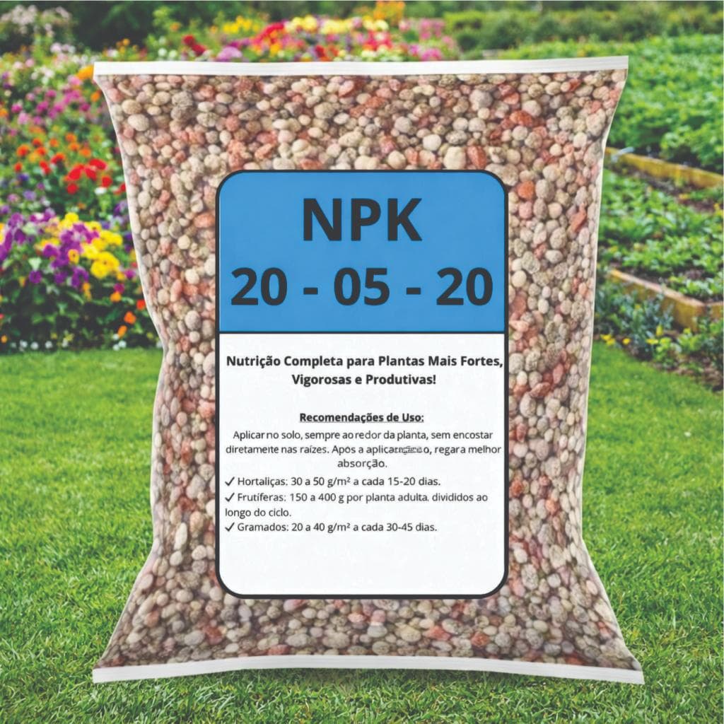1 KG Adubo Fertilizante NPK 20-05-20 - Crescimento, Frutificação, Gramados , Hortas e Floração