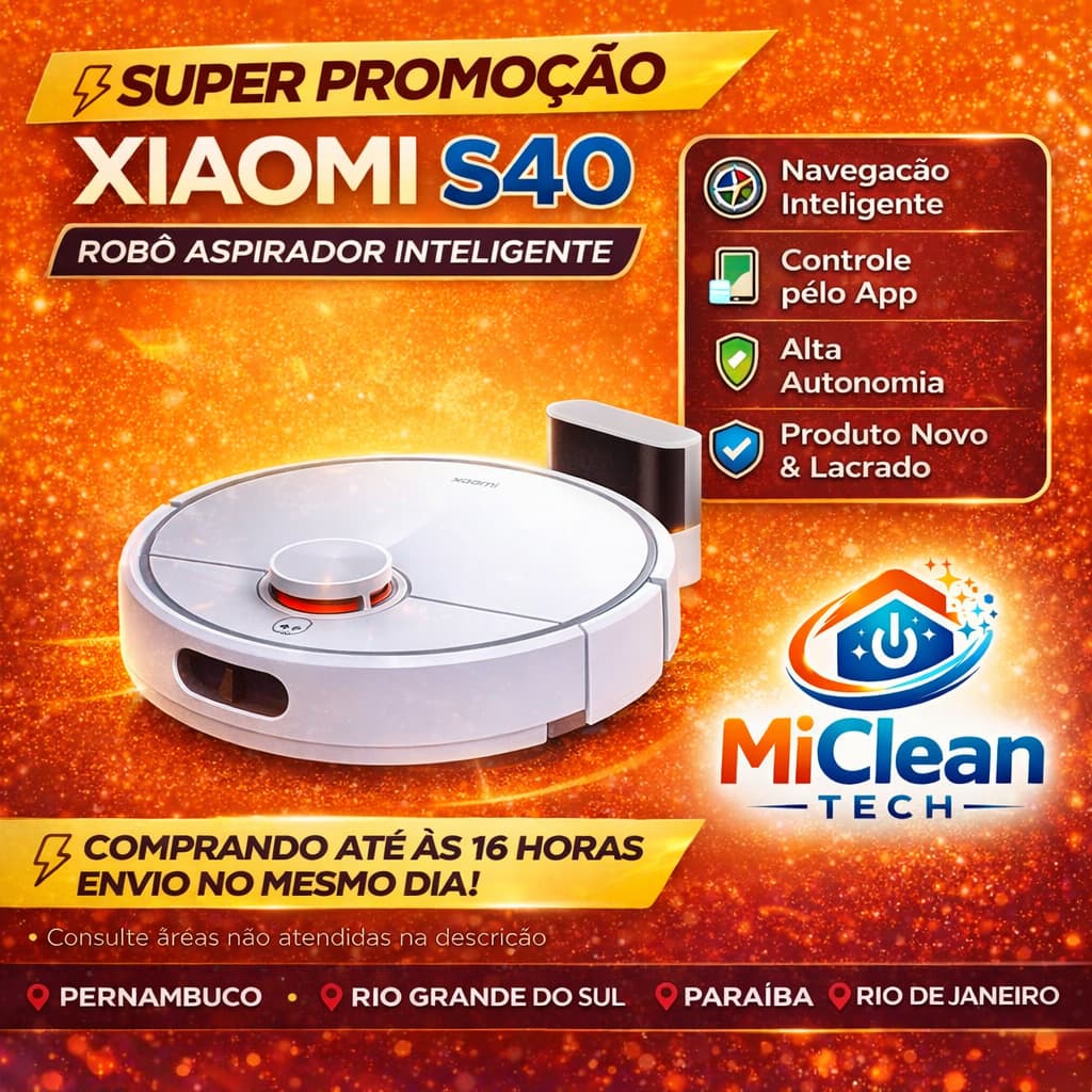 Robô aspirador Xiaomi S40 Bivolt 10.000 PA Mapeamento a Laser inteligente Automática+nf
