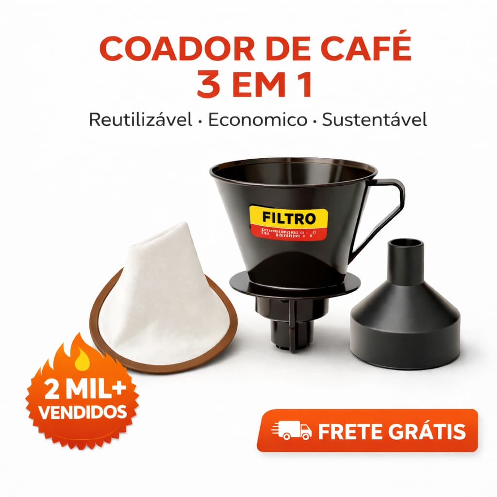 Coador de Café 103 Reutilizável 3 em 1 com Porta Filtro e Adaptador Universal – Econômico e Sustentável