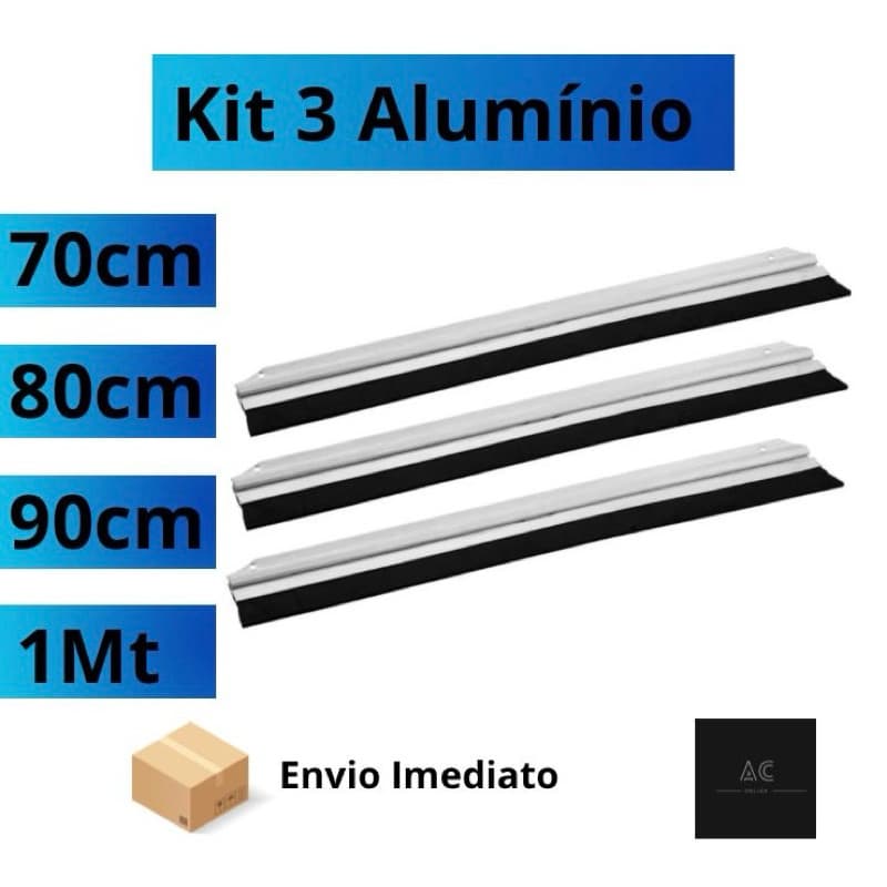 Kit 3 Veda Porta / Vedante / Rodo de Porta Alumínio com Borracha 70/80/90/100cm – Anti Poeira, Insetos e Vento