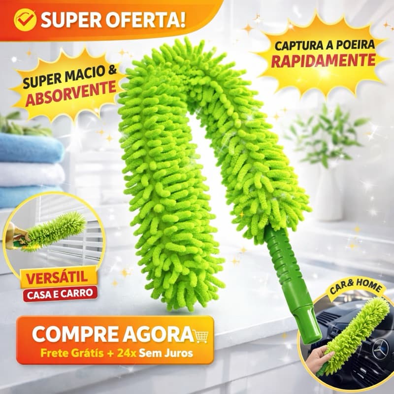 Espanador Microfibra Eletrostático Nobre Verde Flexível – Limpeza Prática e Eficiente
