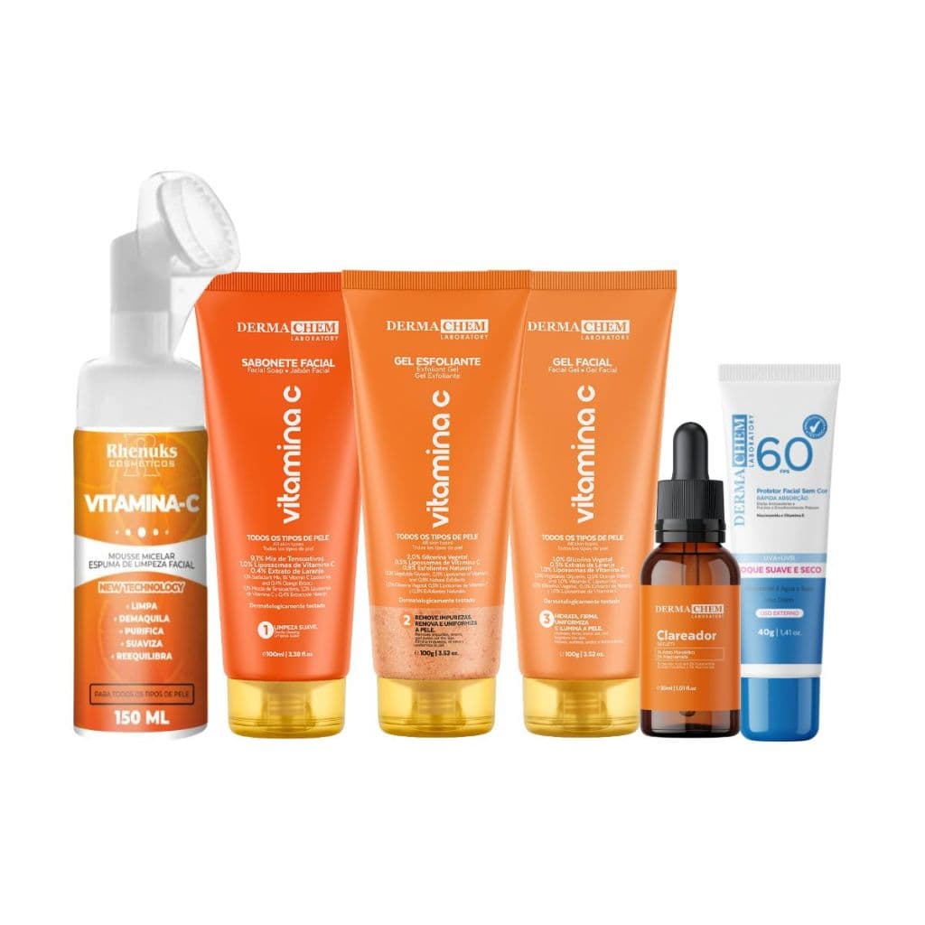 Kit Skin Care Clareador Completo para todos os tipos de pele Mousse Facial e Protetor toque Seco