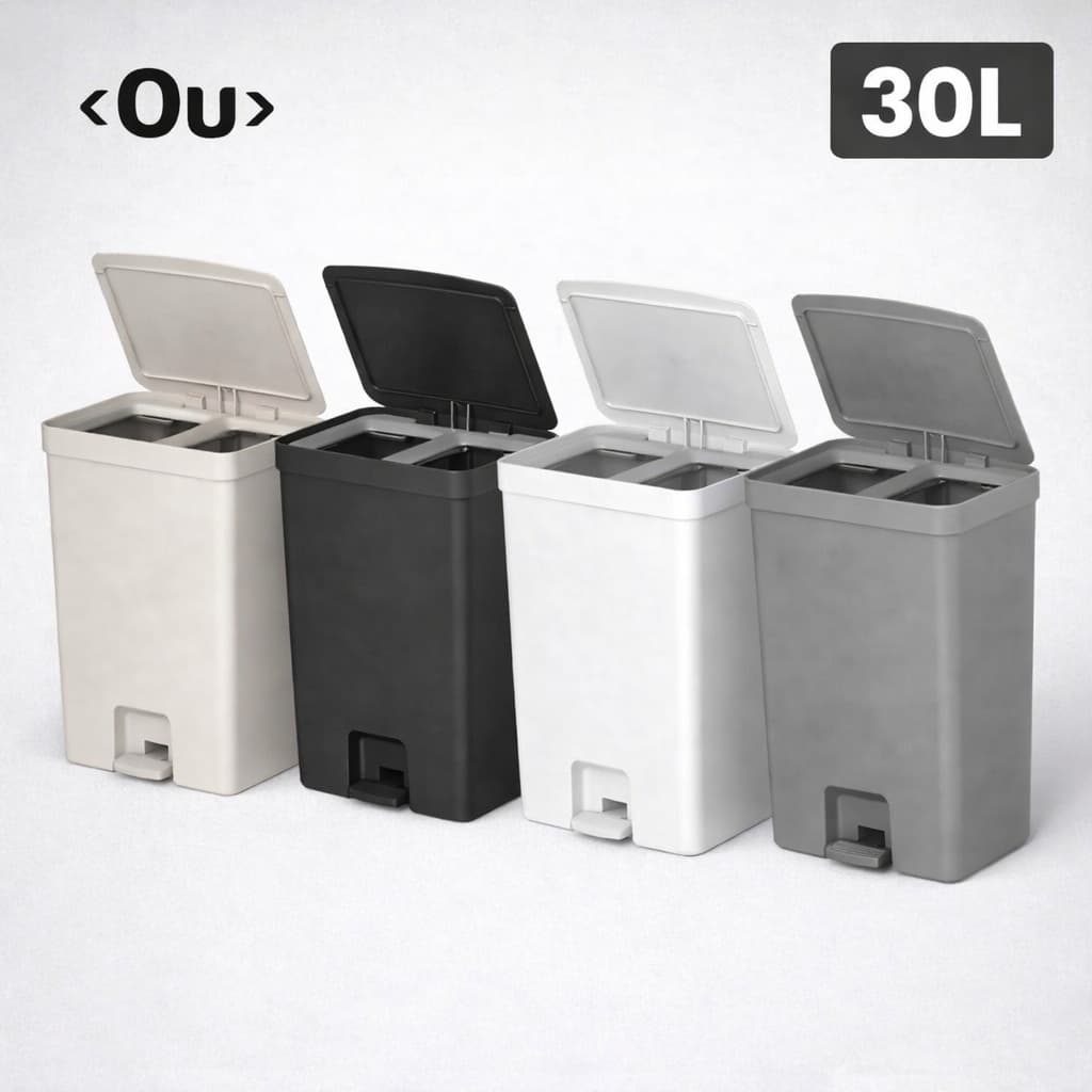 Lixeira Dupla 30L com Pedal para Cozinha – Coleta Seletiva Orgânico e Reciclável OU Trium